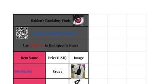 tiffani ring pandabuy spreadsheet.